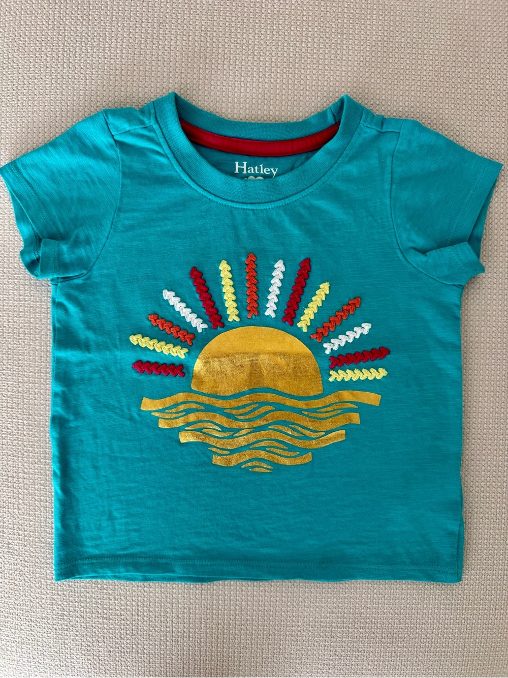 Hatley Teal Girls' Sunny Graphic Tee with Metallic Gold